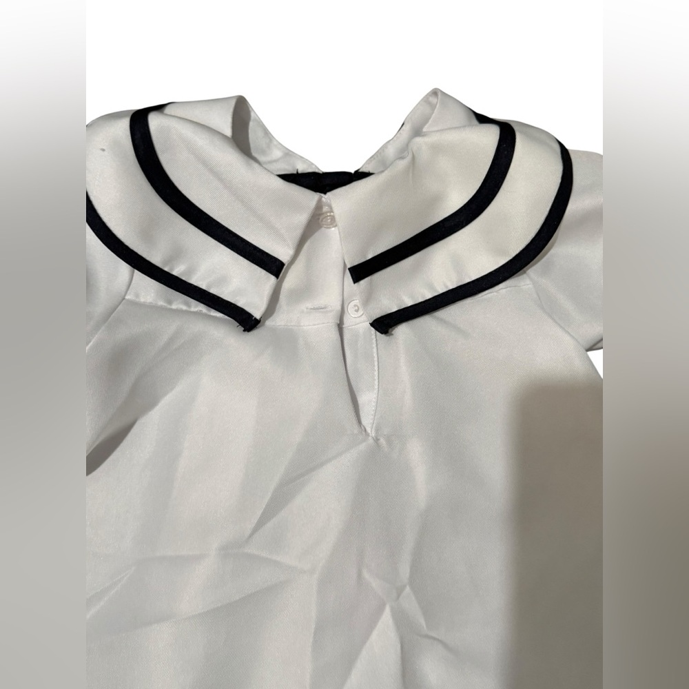 Rare Editions Girls Sailor Dress White with Navy with Bow. - Picture 9 of 11